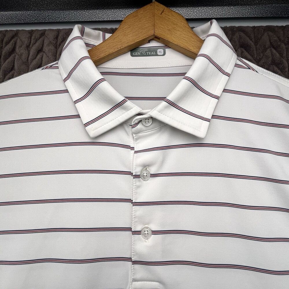 GenTeal Polo Shirt Mens XL White Striped Performance Stretch Wicking Golf
